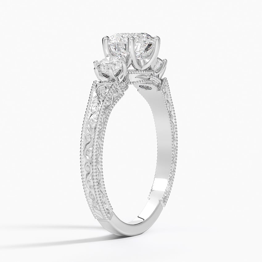 Hudson Engraved Three Stone Diamond Ring (1/3 ct. tw.) Platinum Round Engagement Ring