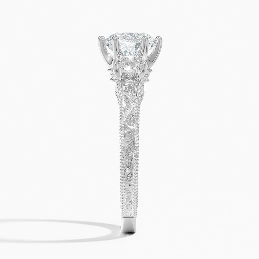Hudson Engraved Three Stone Diamond Ring (1/3 ct. tw.) Platinum Round Engagement Ring
