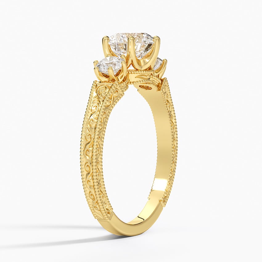 Hudson Engraved Three Stone Diamond Ring (1/3 ct. tw.) Yellow Gold 18k Round Engagement Ring