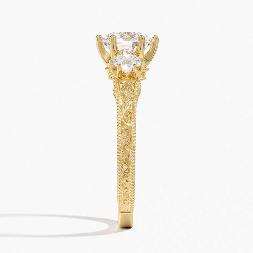Hudson Engraved Three Stone Diamond Ring (1/3 ct. tw.) Yellow Gold 18k Round Engagement Ring