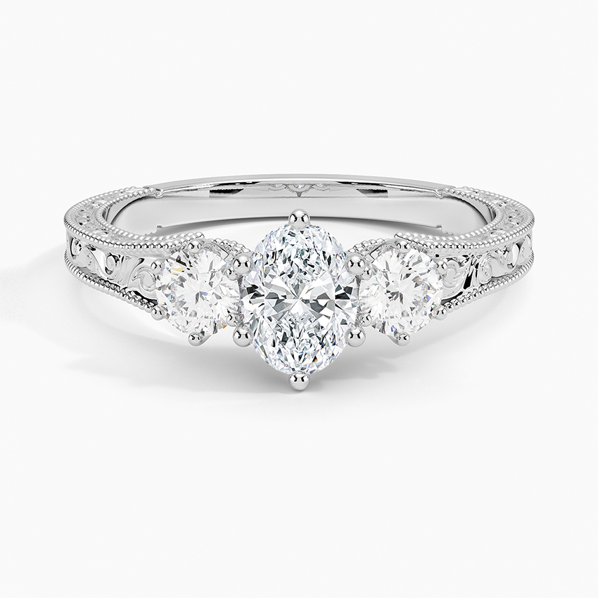 Hudson Engraved Three Stone Diamond Ring (1/3 ct. tw.) Platinum Oval Engagement Ring
