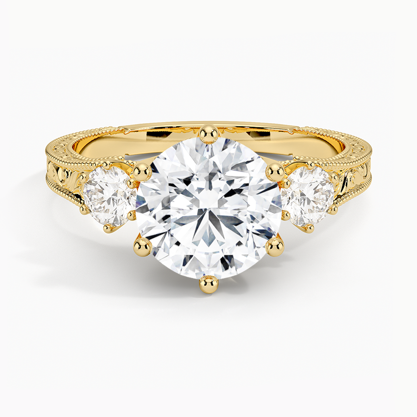 Hudson Engraved Three Stone Diamond Ring (1/3 ct. tw.) Yellow Gold 18k Round Engagement Ring