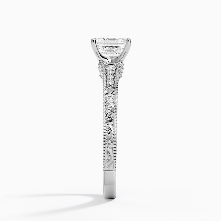 Hudson Engraved Diamond Ring Platinum Asscher Engagement Ring