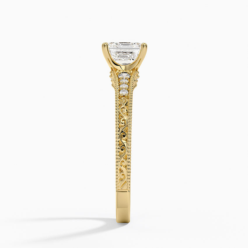 Hudson Engraved Diamond Ring Yellow Gold 18k Asscher Engagement Ring