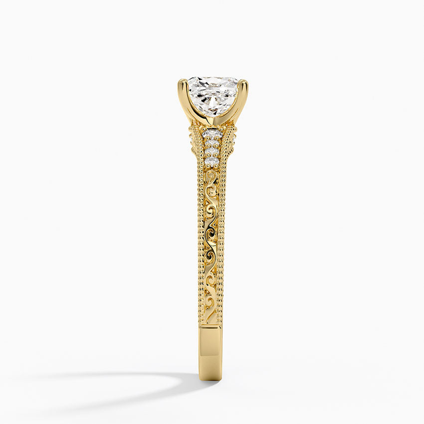 Hudson Engraved Diamond Ring Yellow Gold 18k Cushion Engagement Ring