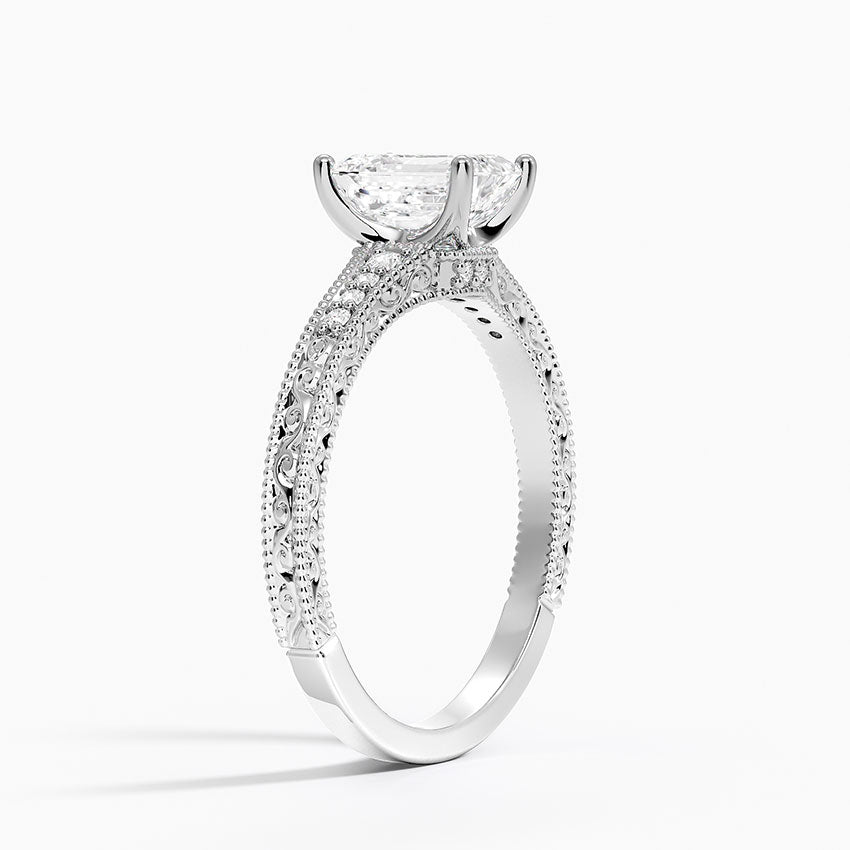 Hudson Engraved Diamond Ring Platinum Emerald Engagement Ring