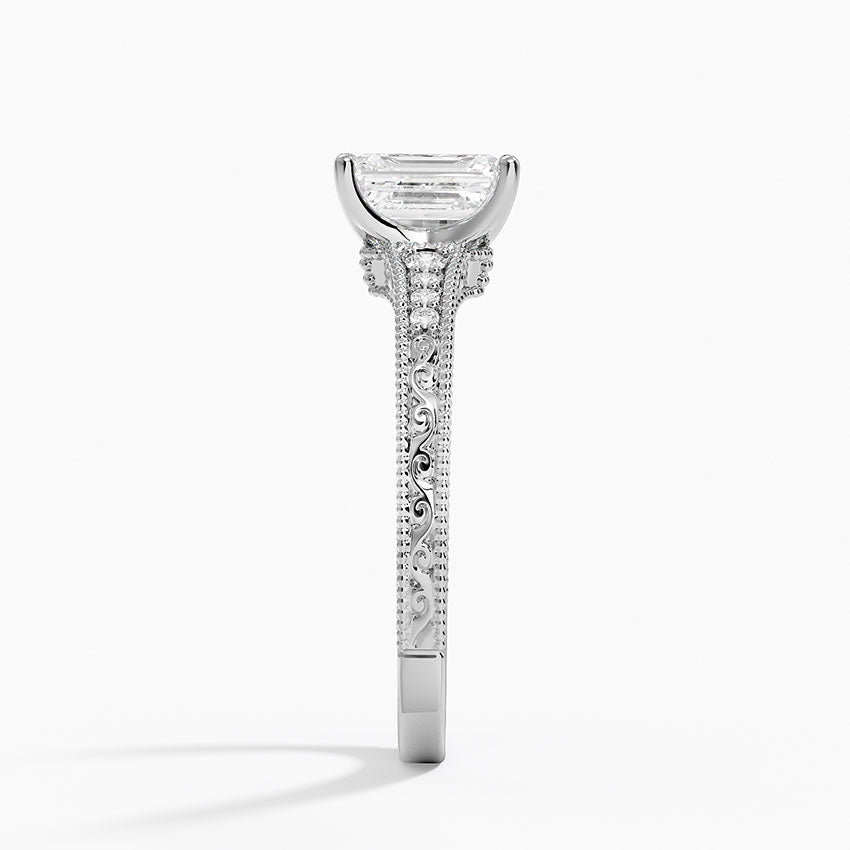 Hudson Engraved Diamond Ring Platinum Emerald Engagement Ring