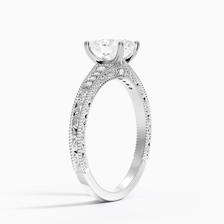 Hudson Engraved Diamond Ring Platinum Oval Engagement Ring