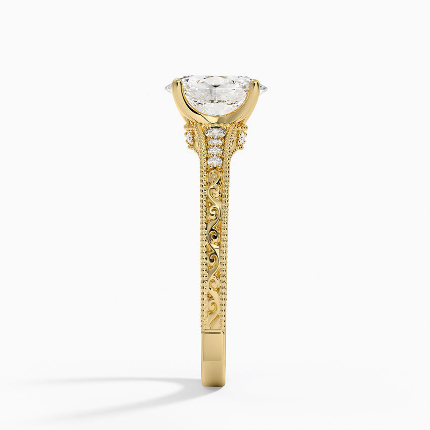 Hudson Engraved Diamond Ring Yellow Gold 18k Oval Engagement Ring