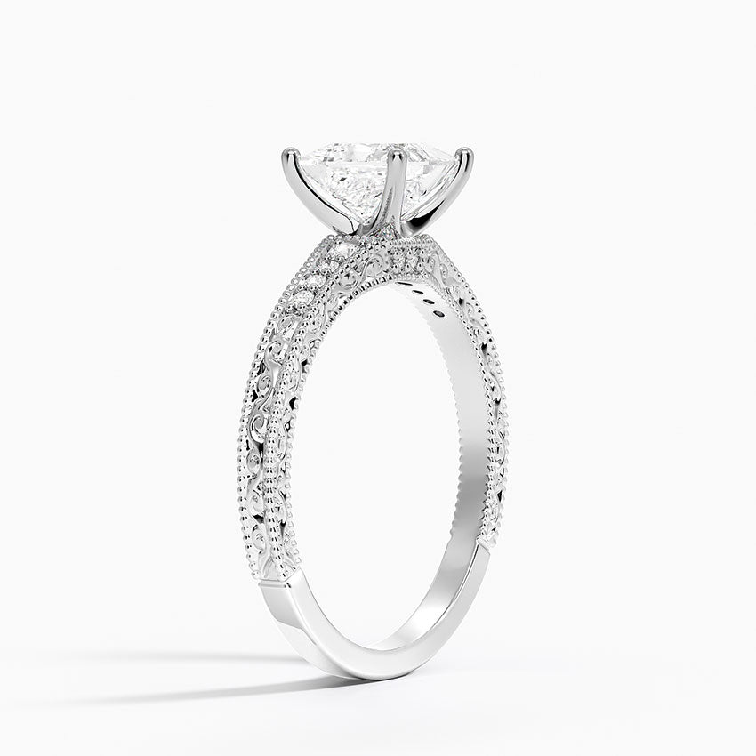 Hudson Engraved Diamond Ring Platinum Princess Engagement Ring