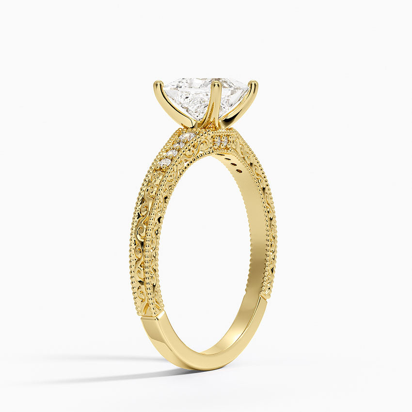 Hudson Engraved Diamond Ring Yellow Gold 18k Princess Engagement Ring