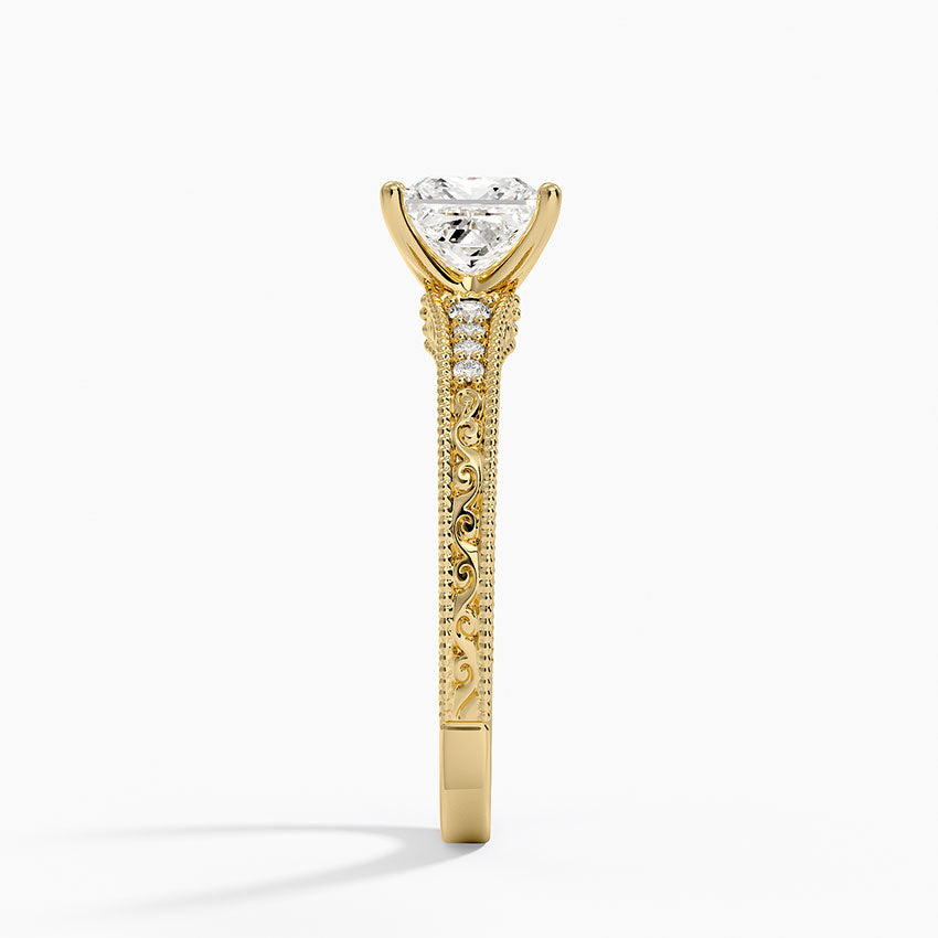 Hudson Engraved Diamond Ring Yellow Gold 18k Princess Engagement Ring