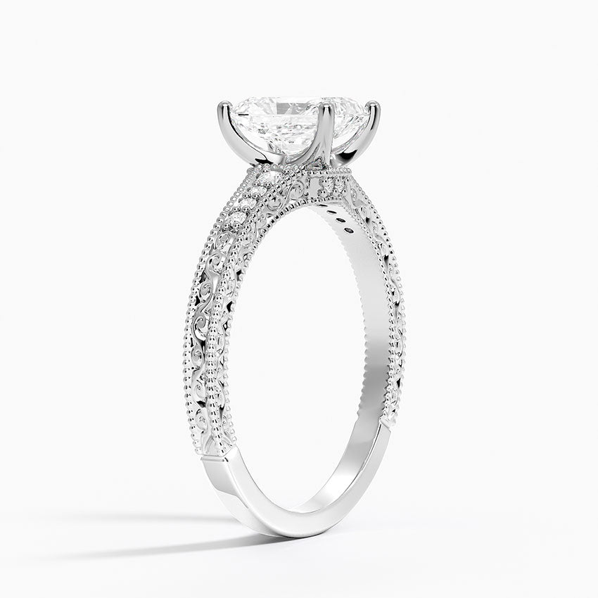 Hudson Engraved Diamond Ring Platinum Radiant Engagement Ring