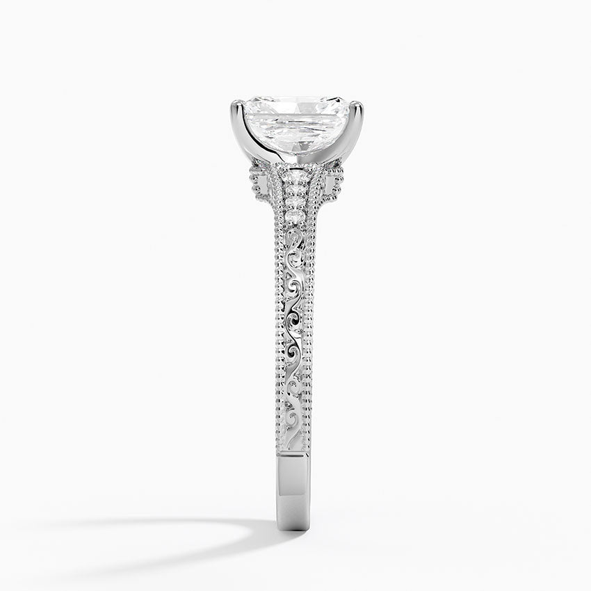 Hudson Engraved Diamond Ring Platinum Radiant Engagement Ring