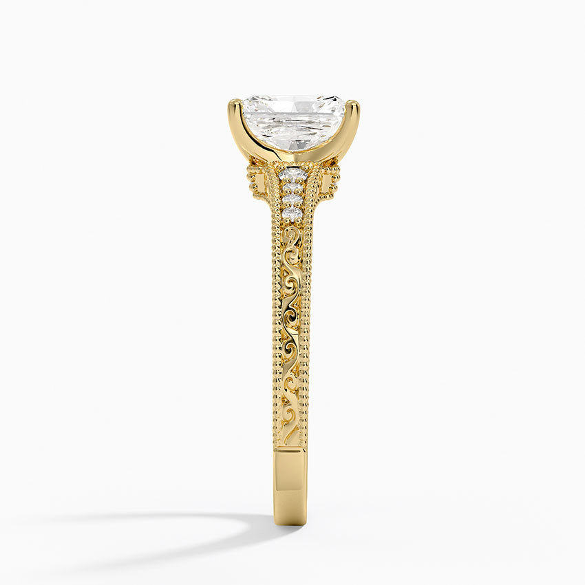 Hudson Engraved Diamond Ring Yellow Gold 18k Radiant Engagement Ring