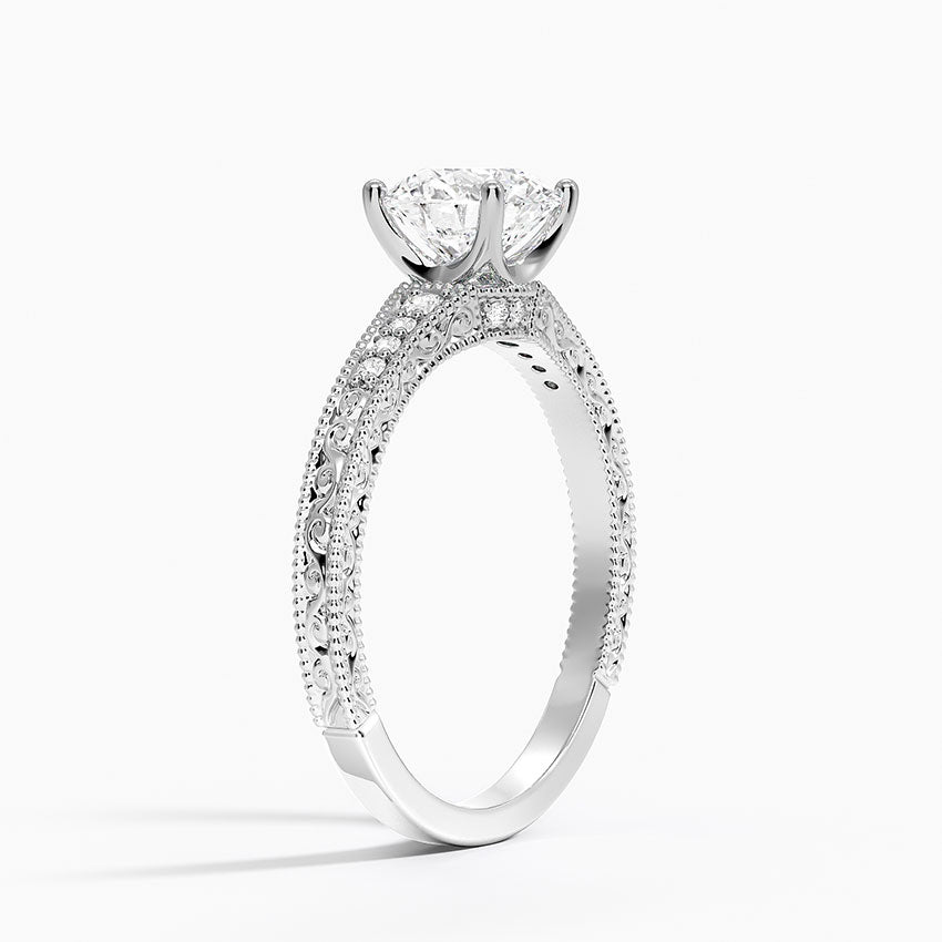 Hudson Engraved Diamond Ring Platinum Round Engagement Ring