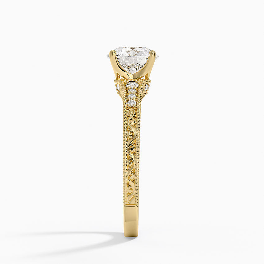 Hudson Engraved Diamond Ring Yellow Gold 18k Round Engagement Ring