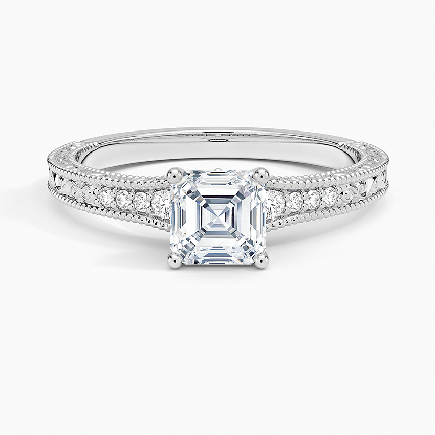 Hudson Engraved Diamond Ring Platinum Asscher Engagement Ring
