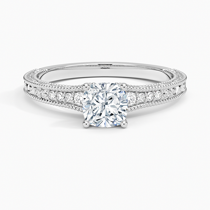 Hudson Engraved Diamond Ring Platinum Cushion Engagement Ring