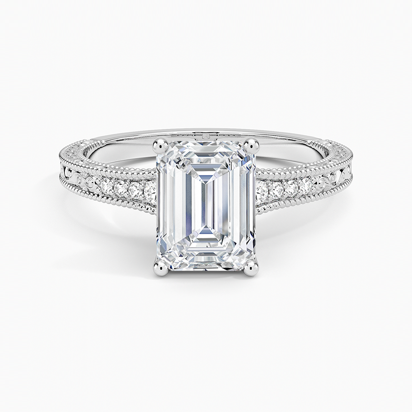 Hudson Engraved Diamond Ring Platinum Emerald Engagement Ring