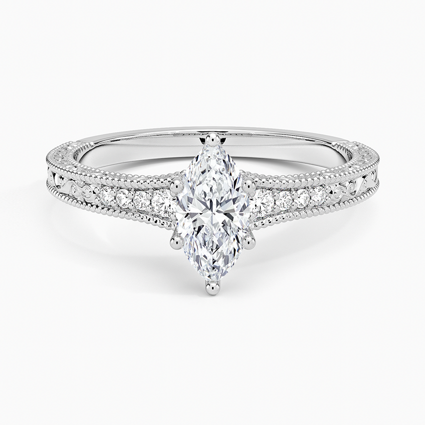 Hudson Engraved Diamond Ring Platinum Marquise Engagement Ring