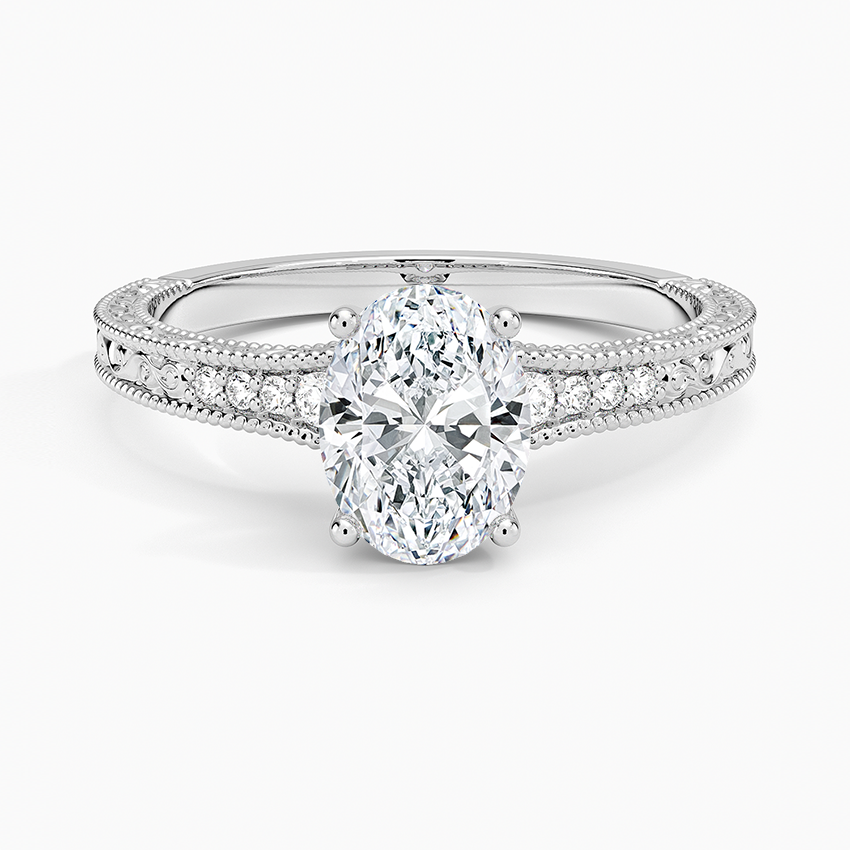 Hudson Engraved Diamond Ring Platinum Oval Engagement Ring