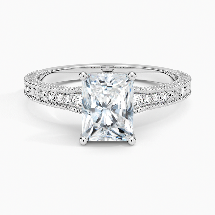 Hudson Engraved Diamond Ring Platinum Radiant Engagement Ring