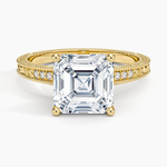 Hudson Engraved Diamond Ring Yellow Gold 18k Asscher Engagement Ring