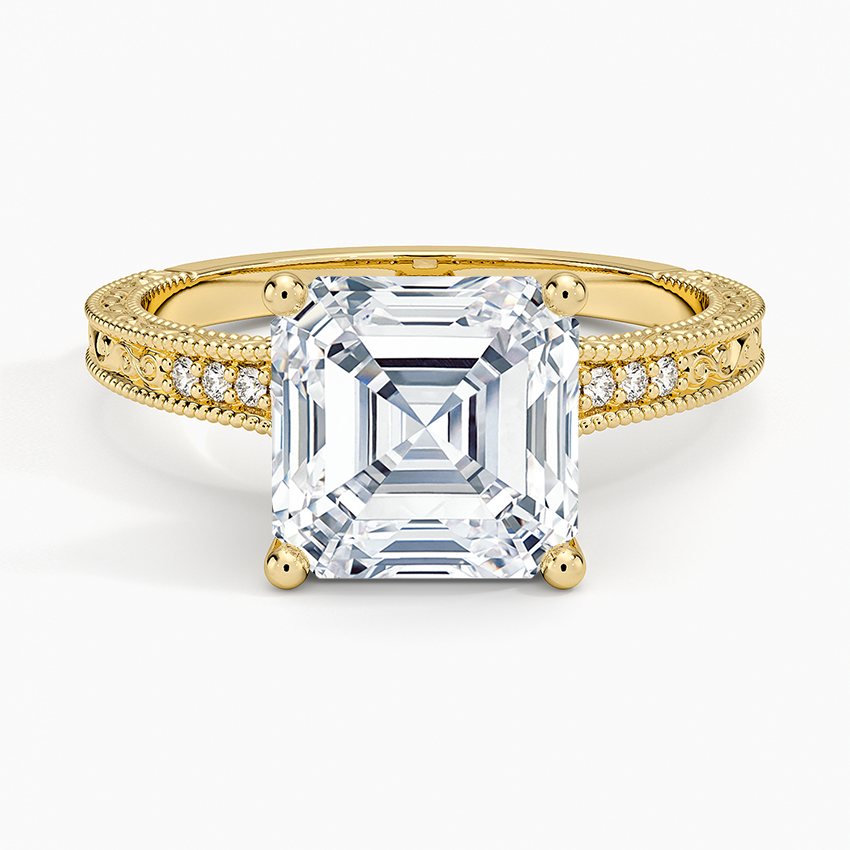 Hudson Engraved Diamond Ring Yellow Gold 18k Asscher Engagement Ring