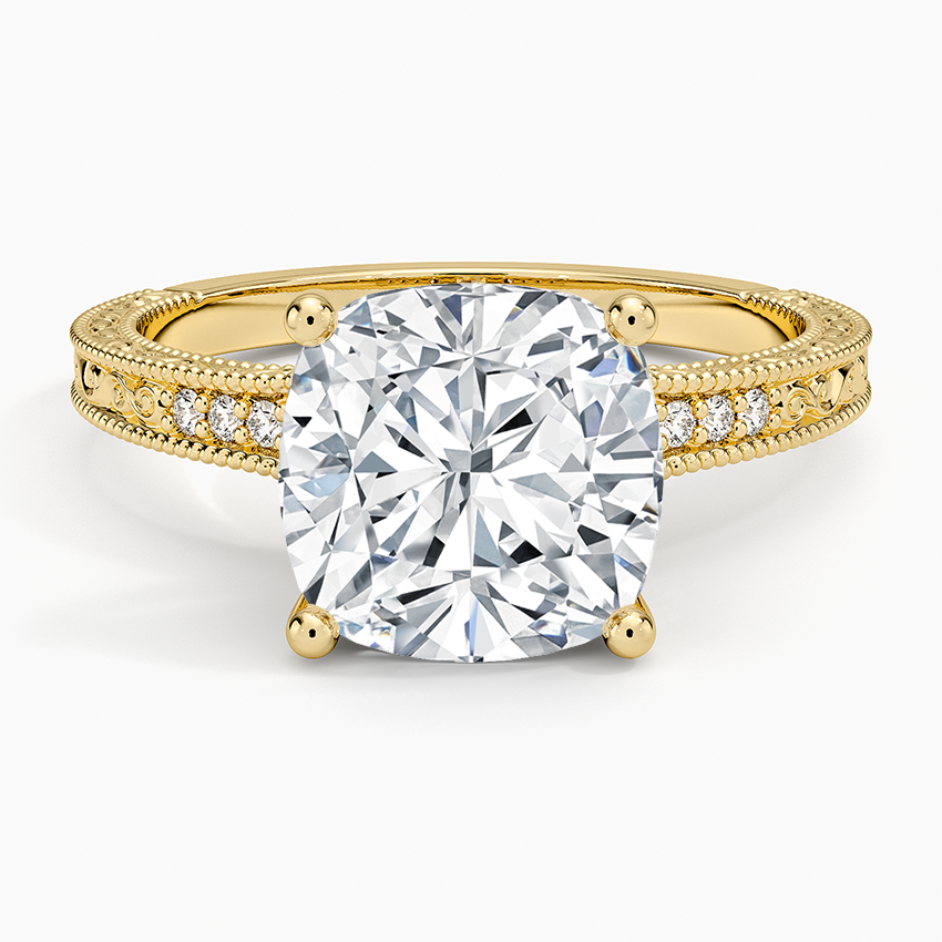 Hudson Engraved Diamond Ring Yellow Gold 18k Cushion Engagement Ring