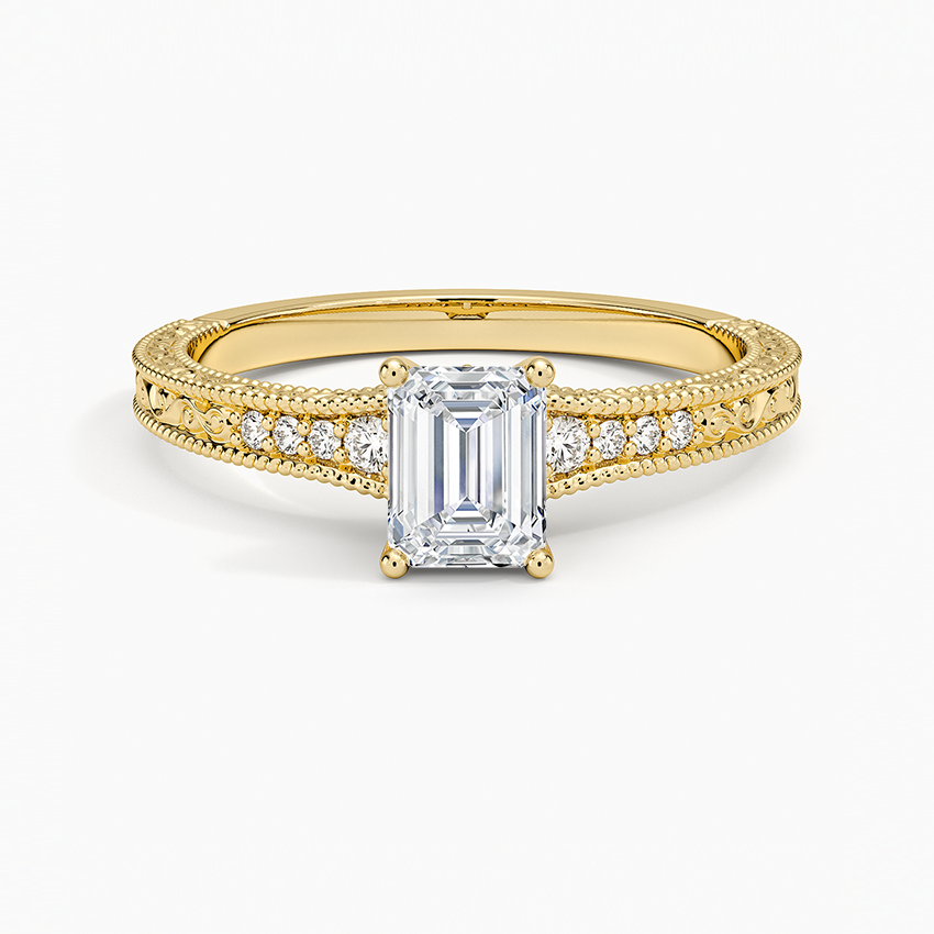 Hudson Engraved Diamond Ring Yellow Gold 18k Emerald Engagement Ring