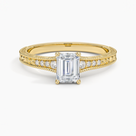 Hudson Engraved Diamond Ring Yellow Gold 18k Emerald Engagement Ring