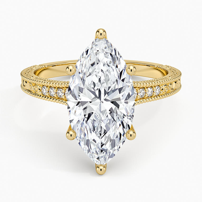 Hudson Engraved Diamond Ring Yellow Gold 18k Marquise Engagement Ring