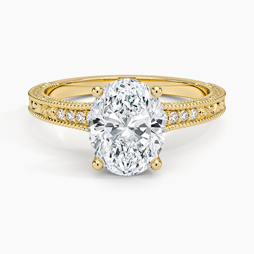 Hudson Engraved Diamond Ring Yellow Gold 18k Oval Engagement Ring