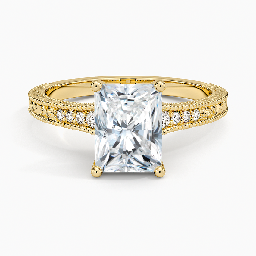 Hudson Engraved Diamond Ring Yellow Gold 18k Radiant Engagement Ring