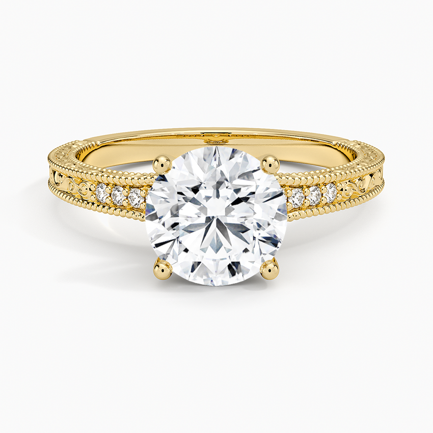 Hudson Engraved Diamond Ring Yellow Gold 18k Round Engagement Ring