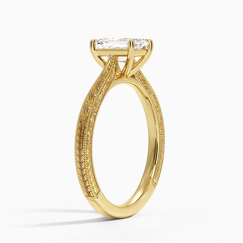 Elsie Engraved Ring Yellow Gold 18k Emerald Engagement Ring