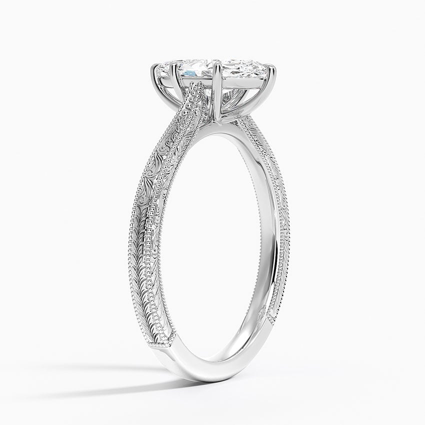 Elsie Engraved Ring Platinum Marquise Engagement Ring