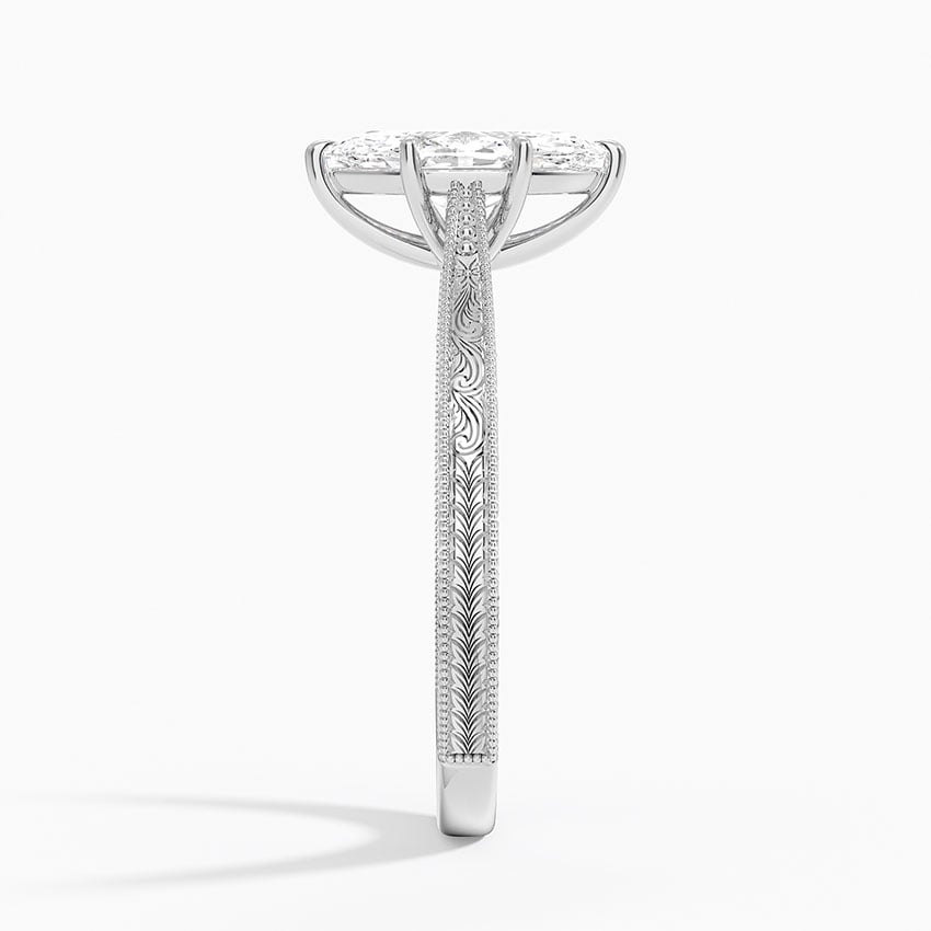 Elsie Engraved Ring Platinum Marquise Engagement Ring