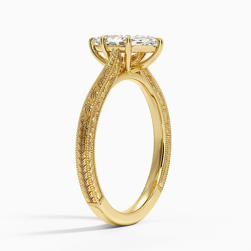 Elsie Engraved Ring Yellow Gold 18k Marquise Engagement Ring