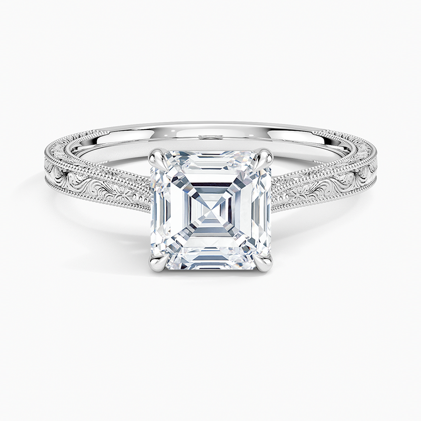Elsie Engraved Ring Platinum Asscher Engagement Ring