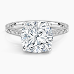 Elsie Engraved Ring Platinum Cushion Engagement Ring