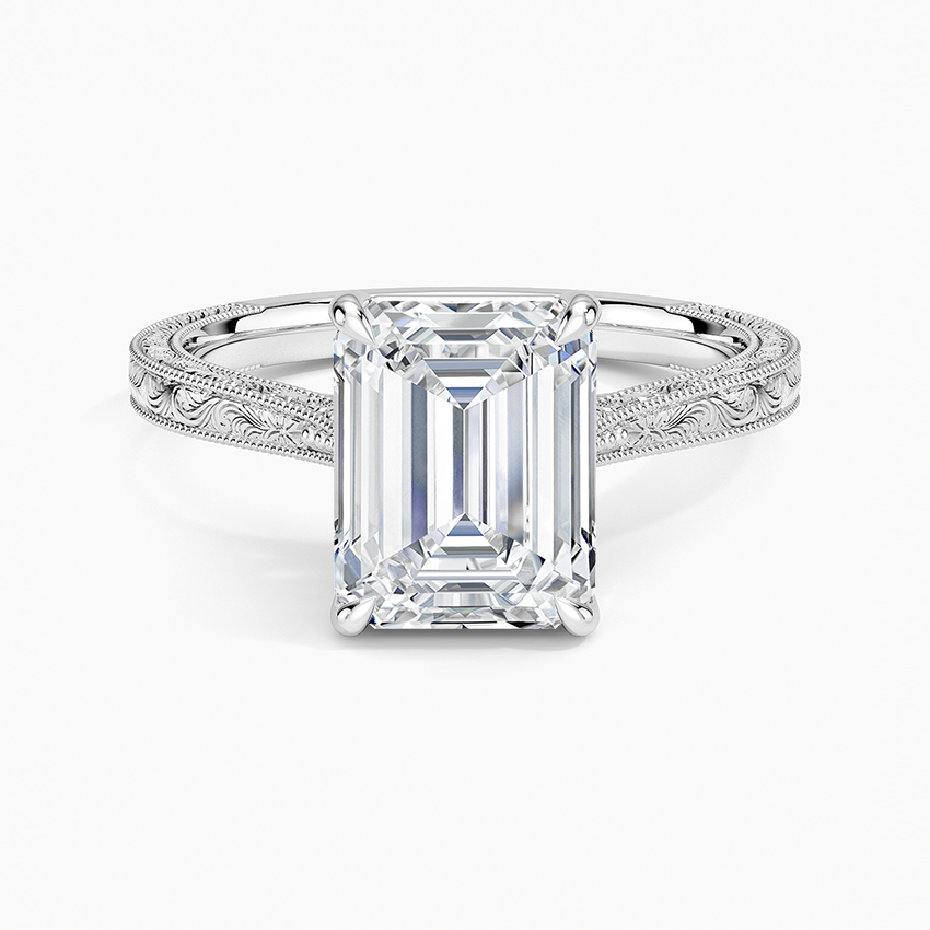 Elsie Engraved Ring Platinum Emerald Engagement Ring
