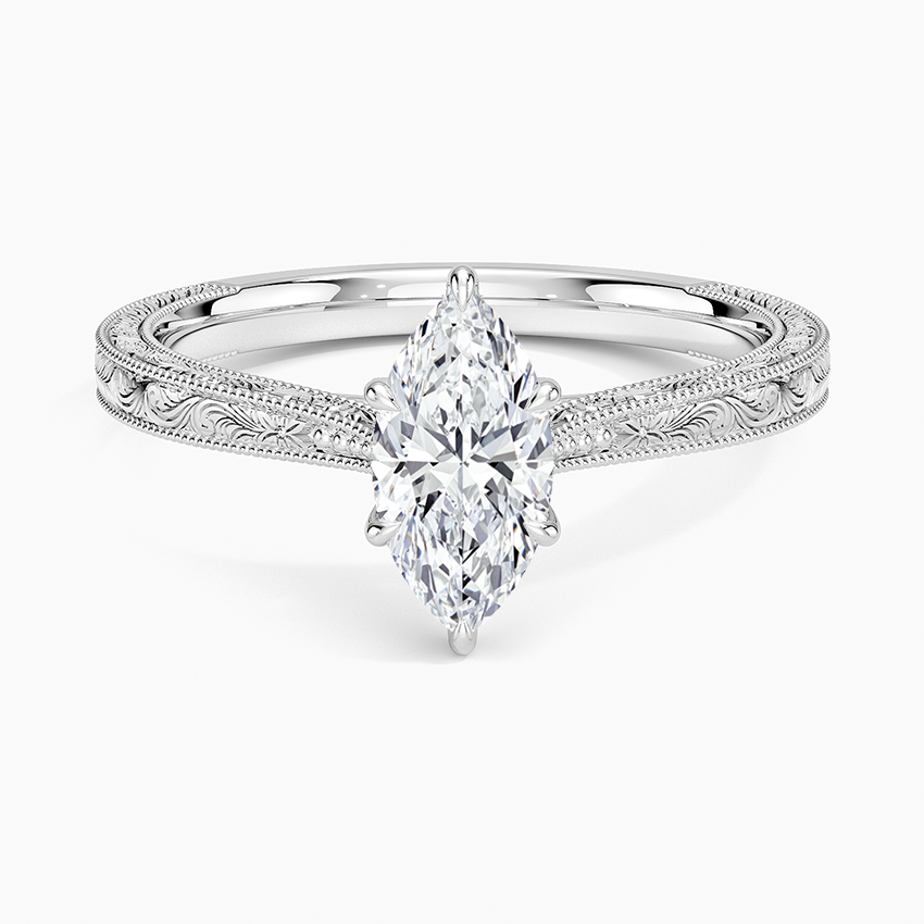 Elsie Engraved Ring Platinum Marquise Engagement Ring