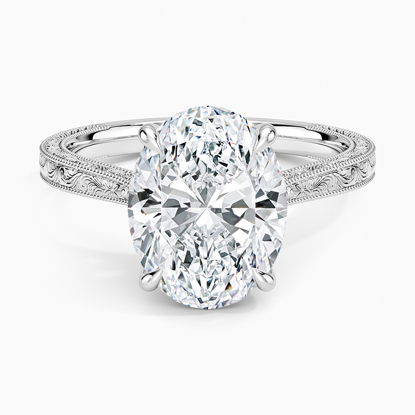 Elsie Engraved Ring Platinum Oval Engagement Ring