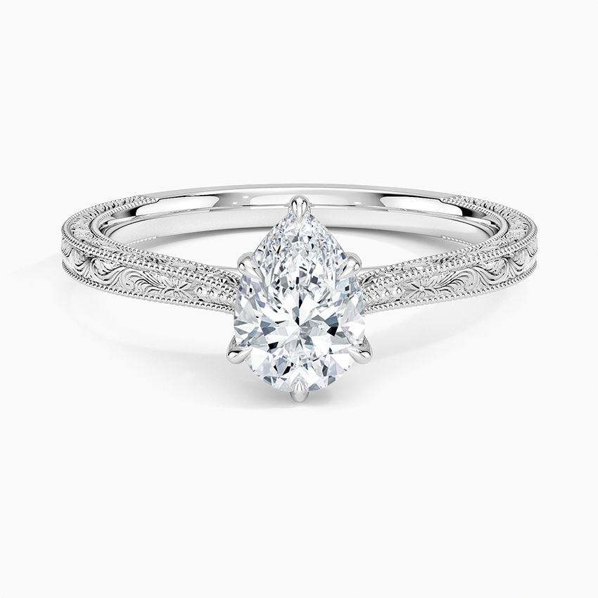 Elsie Engraved Ring Platinum Pear Engagement Ring