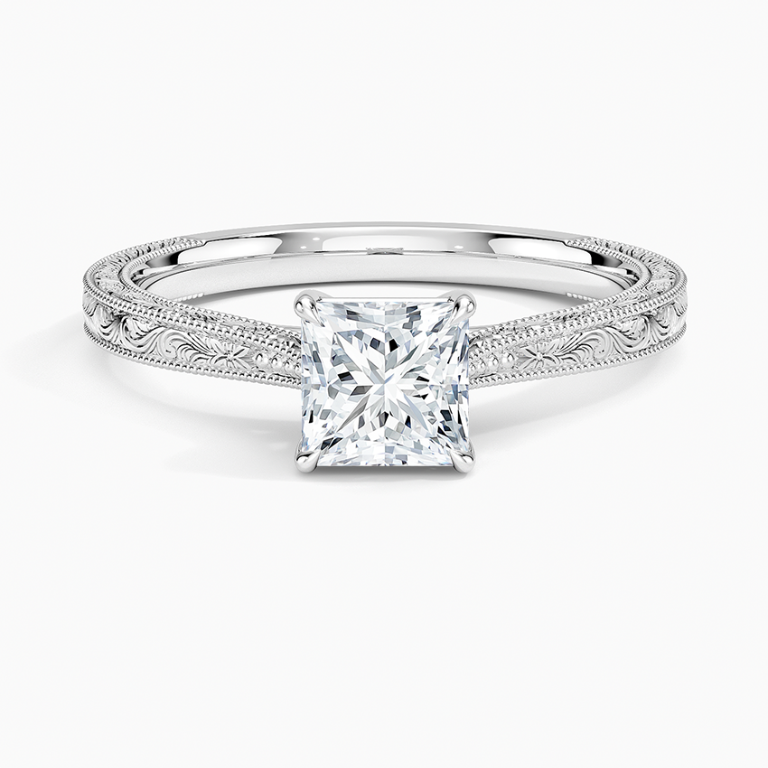 Elsie Engraved Ring Platinum Princess Engagement Ring