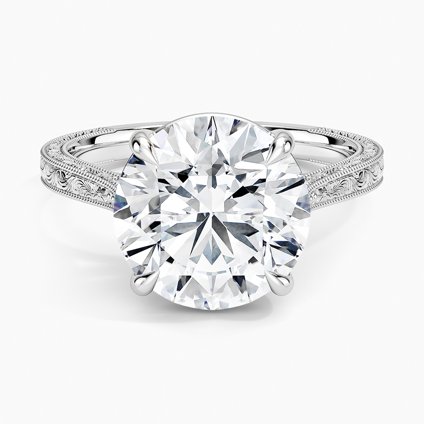 Elsie Engraved Ring Platinum Round Engagement Ring