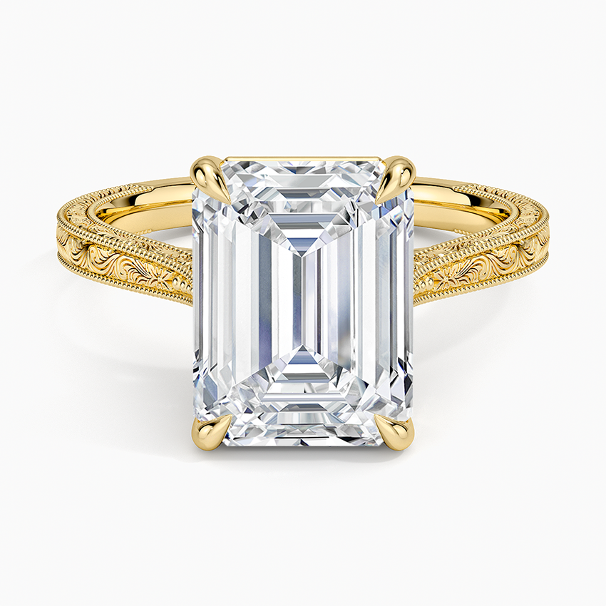 Elsie Engraved Ring Yellow Gold 18k Emerald Engagement Ring