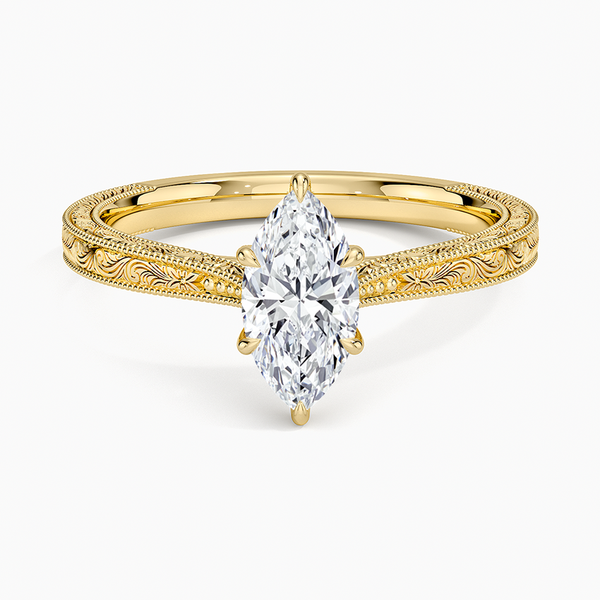 Elsie Engraved Ring Yellow Gold 18k Marquise Engagement Ring